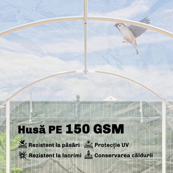 Outsunny Seră de Grădină Tip Tunel 3x4x2 m cu 2 Uși Rulabile, Seră pentru Grădină cu 4 Suporturi Diagonale, Cadru din Oțel și Acoperiș din PE, pentru Legume, Flori, Fructe, Anti-UV, Transparentă | Aosom Romania