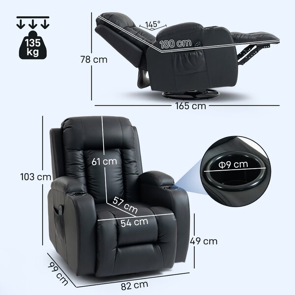 Homcom Fotoliu Masaj & incalzire – 8 Zone, Piele Eco, inclinabil 150° | Aosom Romania