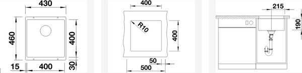 Blanco Subline 400-U chiuvetă din granit 40x40 cm negru 525990