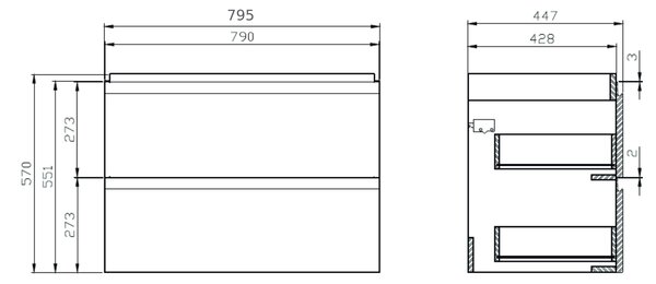 Cersanit Moduo dulap 79.5x44.7x57 cm sub chiuveta pe perete alb S590-008-DSM