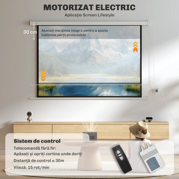 Homcom Ecran Proiector 100” – Montaj Pe Perete sau Tavan | Aosom Romania