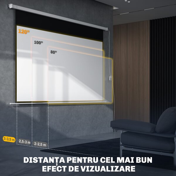 Homcom Ecran Proiector 100” – Montaj Pe Perete sau Tavan | Aosom Romania