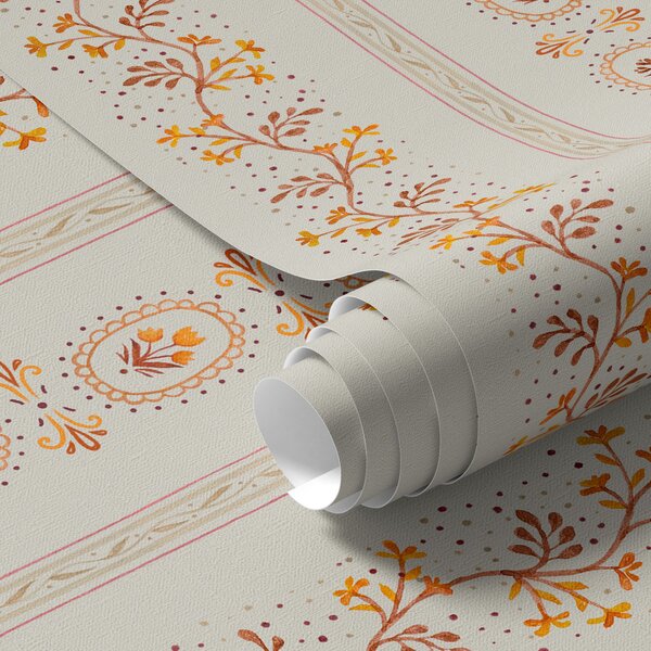 Tapet Ornament geometric delicat cu flori și plante, Tapet Shaby Chic, a00031 : Uwalls.ro