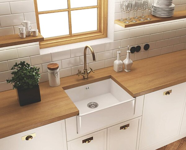 Deante Sabor, chiuveta ceramica subtop B/O 595x475x220 mm + sifon cu economie de spatiu, 1 camera, alb, ZCB_610K