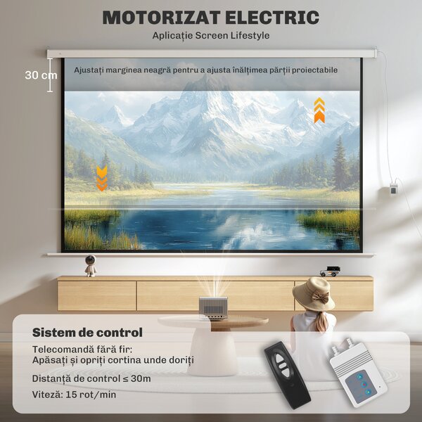 Homcom Ecran Proiector 100” – Montaj Pe Perete sau Tavan | Aosom Romania