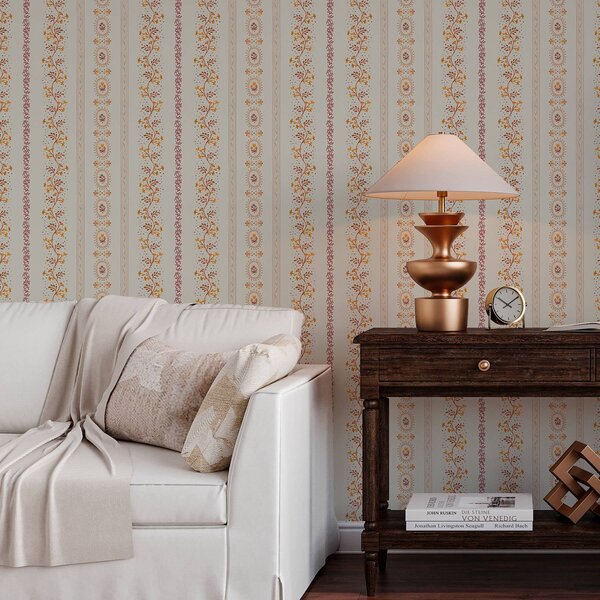 Tapet Ornament geometric delicat cu flori și plante, Tapet Shaby Chic, a00031 : Uwalls.ro