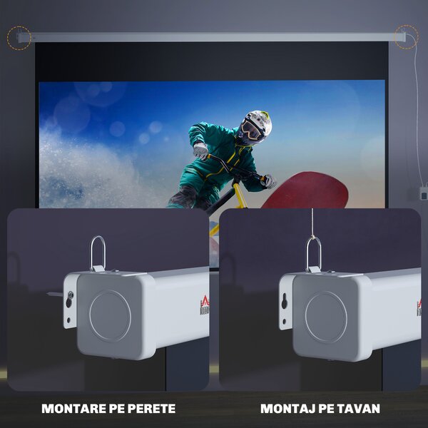 Homcom Ecran Proiector 100” – Montaj Pe Perete sau Tavan | Aosom Romania