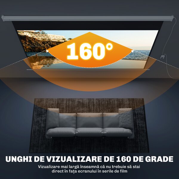 Homcom Ecran Proiector 100” – Montaj Pe Perete sau Tavan | Aosom Romania