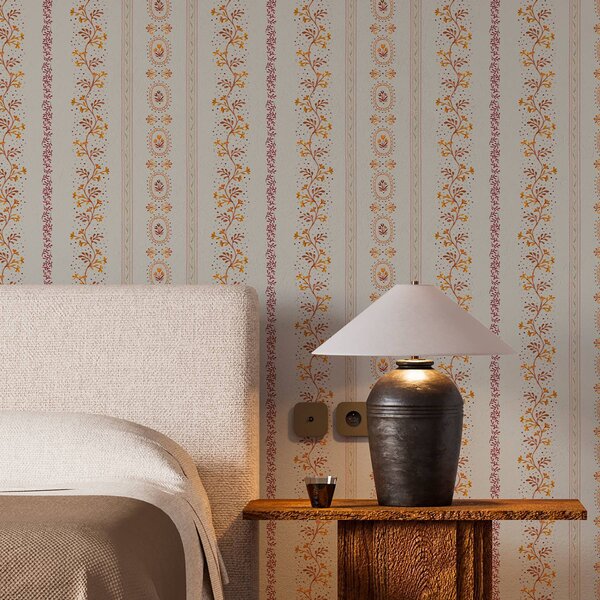 Tapet Ornament geometric delicat cu flori și plante, Tapet Shaby Chic, a00031 : Uwalls.ro