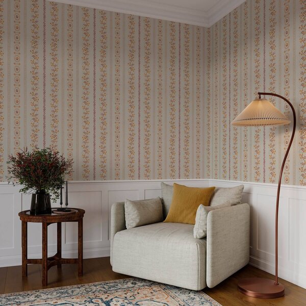 Tapet Ornament geometric delicat cu flori și plante, Tapet Shaby Chic, a00031 : Uwalls.ro