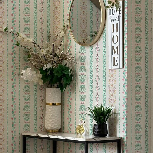 Tapet Ornament geometric delicat în stil acuarelă, Tapet rustic, a00034 : Uwalls.ro