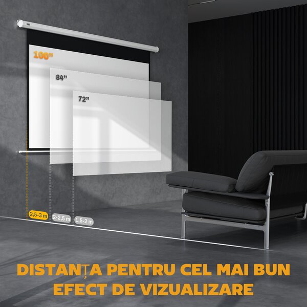 Homcom Ecran 84” Motorizat – 4K HD, Montare Perete sau Tavan | Aosom Romania