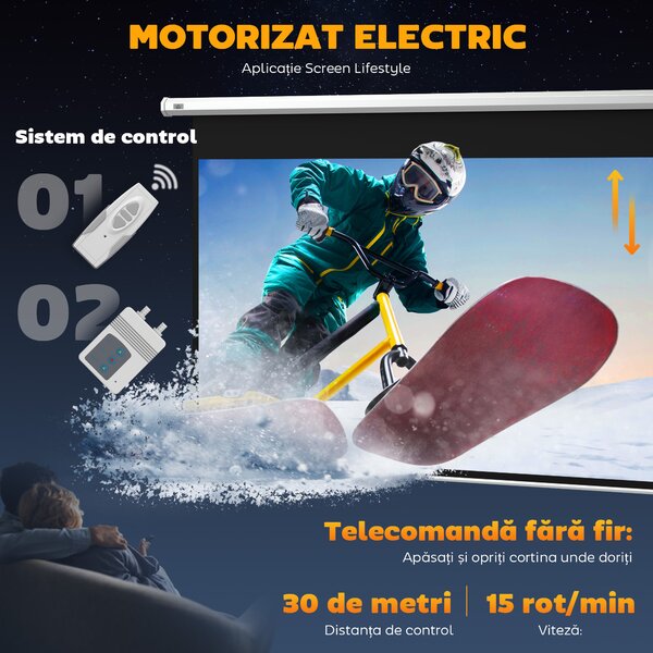Homcom Ecran 84” Motorizat – 4K HD, Montare Perete sau Tavan | Aosom Romania