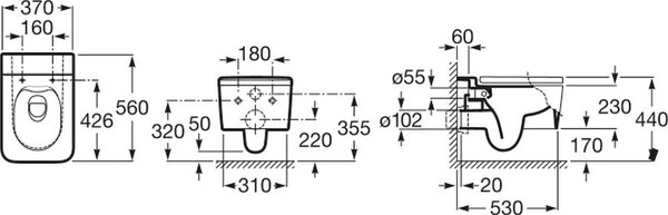 Roca Inspira vas wc agăţat fără margine alb A346537S00