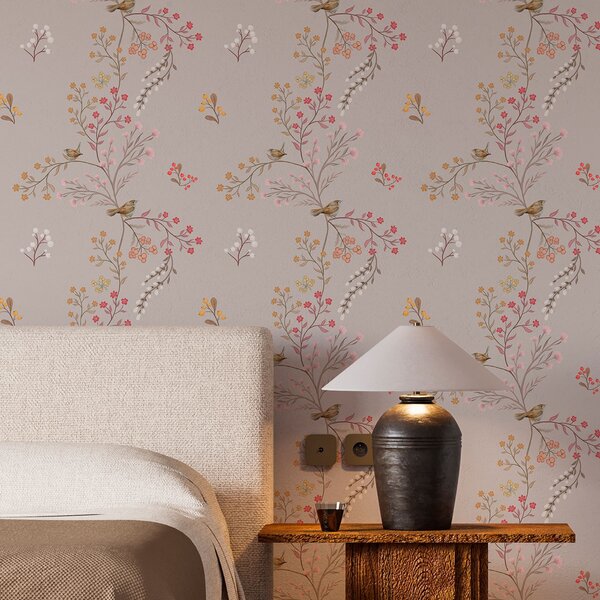Tapet Flori delicate și colibri pe ramuri, Tapet rustic, a00036 : Uwalls.ro