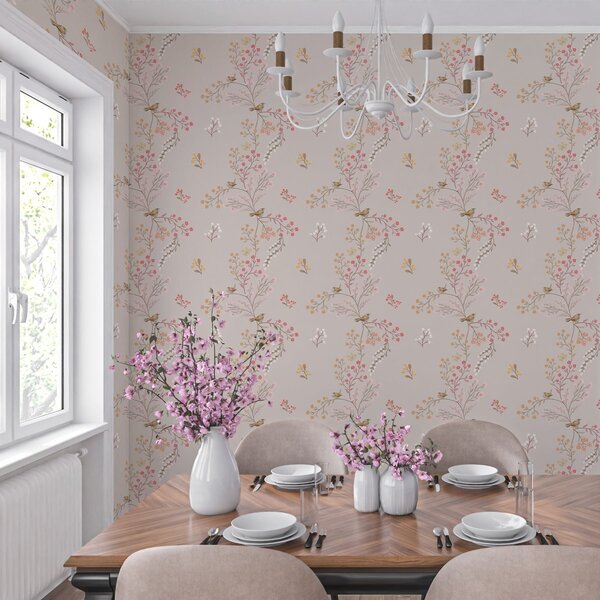 Tapet Flori delicate și colibri pe ramuri, Tapet rustic, a00036 : Uwalls.ro
