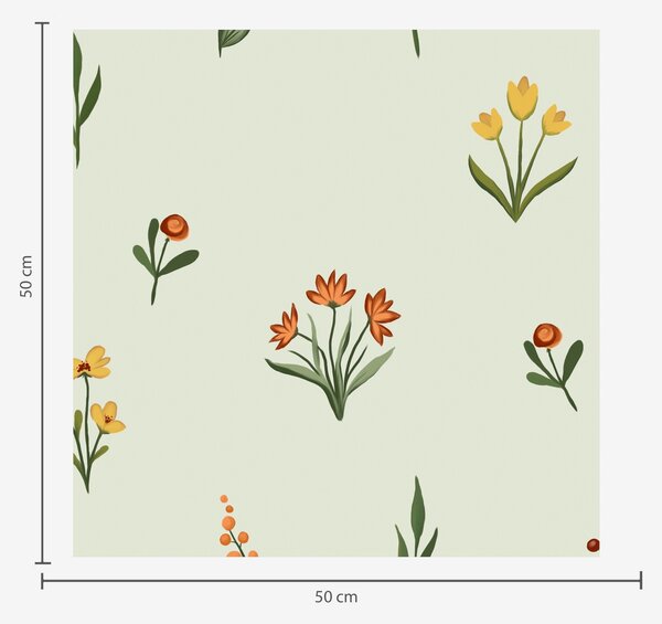 Tapet Flori minimaliste pe fundal verde deschis, Tapet pentru copii, Tapet pentru fete, a00037 : Uwalls.ro
