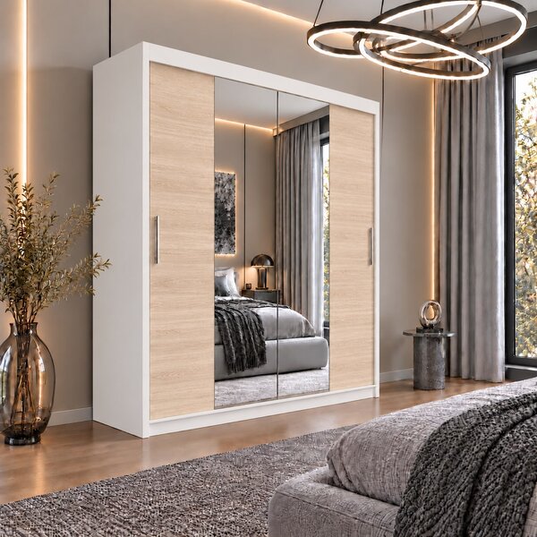 Dressing Alex, 140x60x200cm, cu oglinda, Alb Sonoma, Pal 18 mm