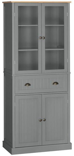 HOMCOM Dulap Cămară cu 5 Niveluri și Sertar Central, din MDF și PAL, 76x40x182,5cm, Gri | Aosom Romania