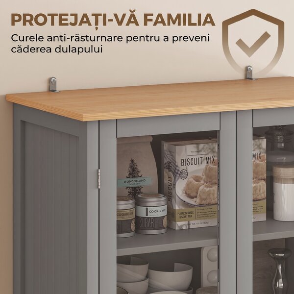 HOMCOM Dulap Cămară cu 5 Niveluri și Sertar Central, din MDF și PAL, 76x40x182,5cm, Gri | Aosom Romania