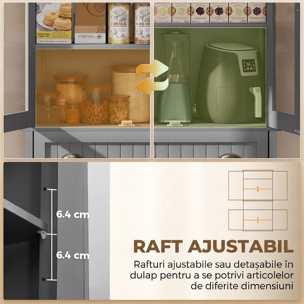HOMCOM Dulap Cămară cu 5 Niveluri și Sertar Central, din MDF și PAL, 76x40x182,5cm, Gri | Aosom Romania