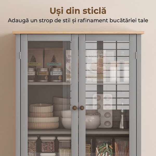 HOMCOM Dulap Cămară cu 5 Niveluri și Sertar Central, din MDF și PAL, 76x40x182,5cm, Gri | Aosom Romania