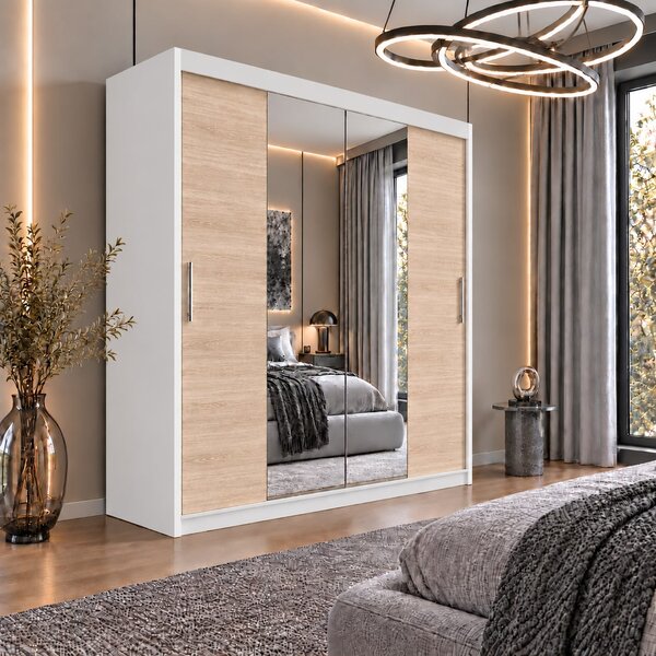 Dressing Alex, 180x60x200cm, cu oglinda, Alb Sonoma, Pal 18 mm