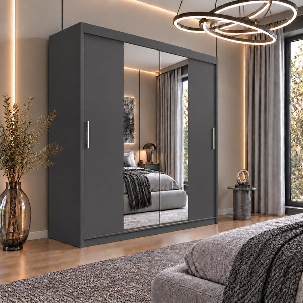 Dressing Alex, 180x60x200cm, cu oglinda, Antracit, Pal 18 mm