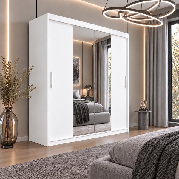 Dressing Alex, 180x60x200cm, cu oglinda, Alb, Pal 18 mm