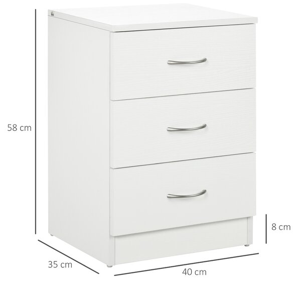 HOMCOM Noptieră pentru Dormitor cu 3 Sertare, 40X35x58 cm, Albă | Aosom Romania