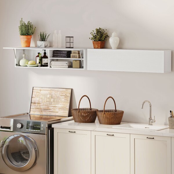 HOMCOM Dulap de Baie Montat pe Perete, Dulap Suspendat Modern cu Ușă Soft Close, 2 Compartimente și Raft Reglabil, pentru Living și Hol, Economisire Spațiu, 120x23x30 cm, Alb | Aosom Romania
