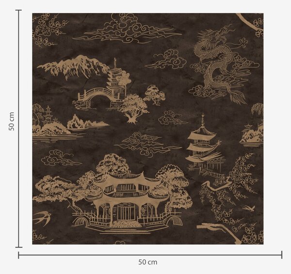 Tapet Elemente asiatice în maro, Tapet stil oriental, a00065 : Uwalls.ro