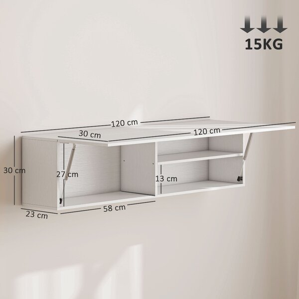 HOMCOM Dulap de Baie Montat pe Perete, Dulap Suspendat Modern cu Ușă Soft Close, 2 Compartimente și Raft Reglabil, pentru Living și Hol, Economisire Spațiu, 120x23x30 cm, Alb | Aosom Romania