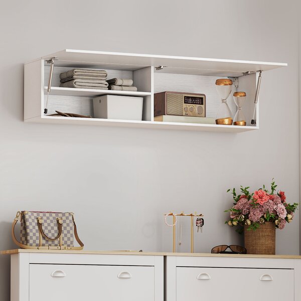 HOMCOM Dulap de Baie Montat pe Perete, Dulap Suspendat Modern cu Ușă Soft Close, 2 Compartimente și Raft Reglabil, pentru Living și Hol, Economisire Spațiu, 120x23x30 cm, Alb | Aosom Romania