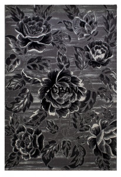 Covor MARINA POIANA LUX cu imprimeu floral, gri negru