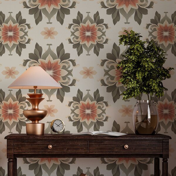 Tapet Model floral abstract pe fundal deschis, Tapet vintage, a00069v1 : Uwalls.ro