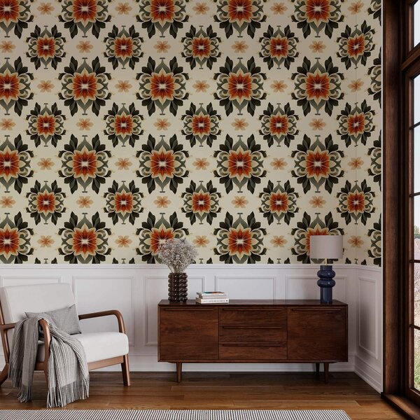 Tapet Abstract luminos model floral pe fundal luminos, Tapet vintage, a00069v3 : Uwalls.ro