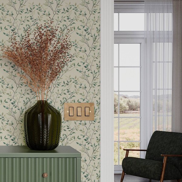 Tapet Creangă delicată răsucită cu frunze, Tapet rustic, a00071 : Uwalls.ro