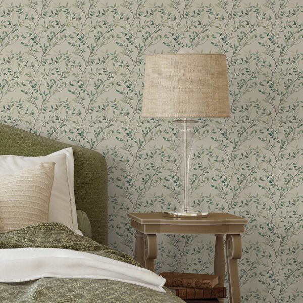 Tapet Creangă delicată răsucită cu frunze, Tapet rustic, a00071 : Uwalls.ro