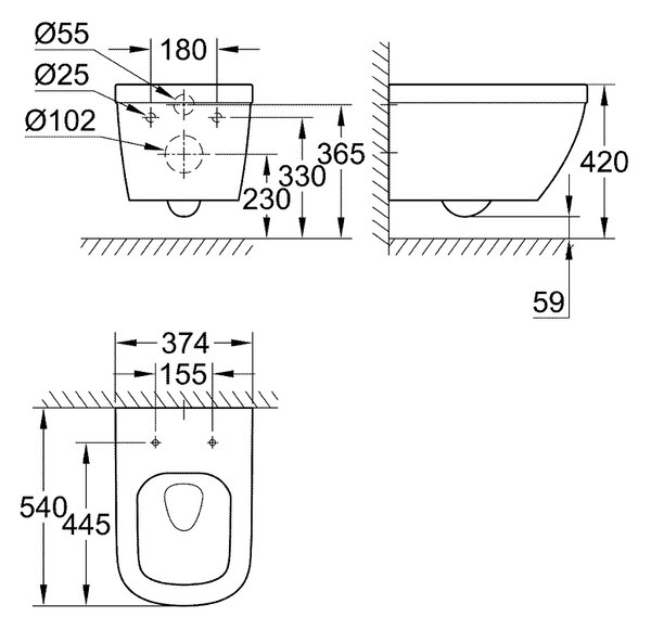 Grohe Euro Ceramic vas wc agăţat fără margine cu spălare turbionară alb 39328000