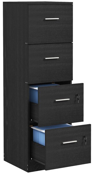 HOMCOM Dulap de Birou cu 4 Sertare, 2 Încuietori și Bare pentru Dosare Suspendate, cu Aspect de Lemn, 40x42x130,8 cm, Negru | Aosom Romania