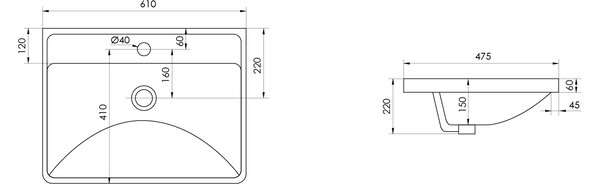 Oltens Kolma lavoar 61x47.5 cm dreptunghiular încastrat alb luciu 41208000