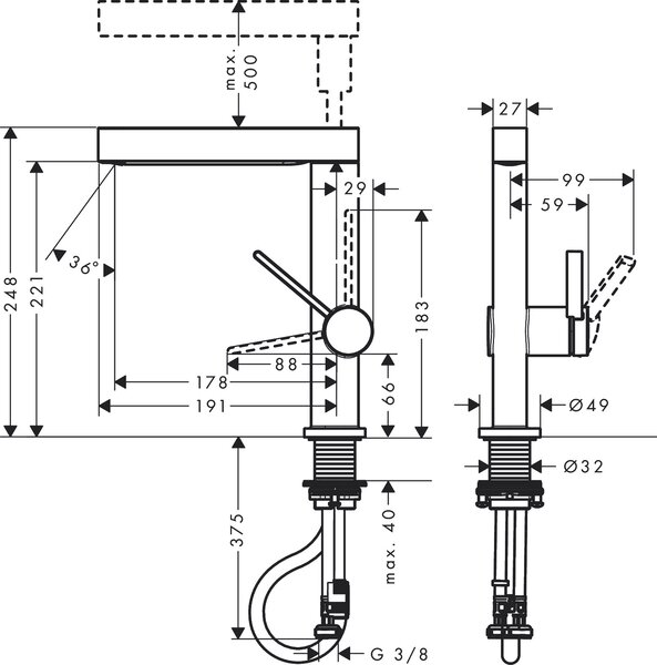 Hansgrohe Finoris baterie lavoar stativ alb 76063700