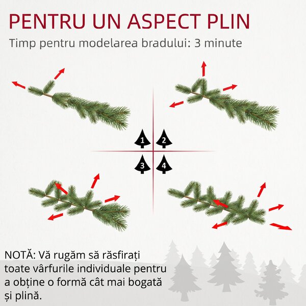 HOMCOM Mini Brad de Crăciun 60 cm cu lumini LED, 141 ramuri, conuri de pin, bobițe roșii, bază din ciment, verde | Aosom Romania