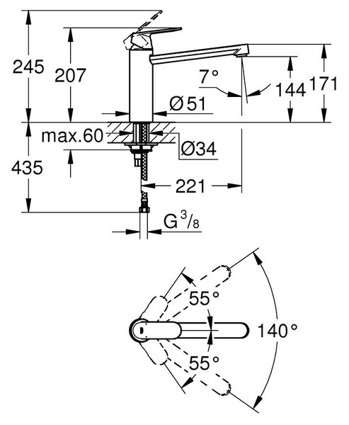 Grohe Eurosmart Cosmopolitan baterie bucătărie pe picior SuperSteel 30193DC0