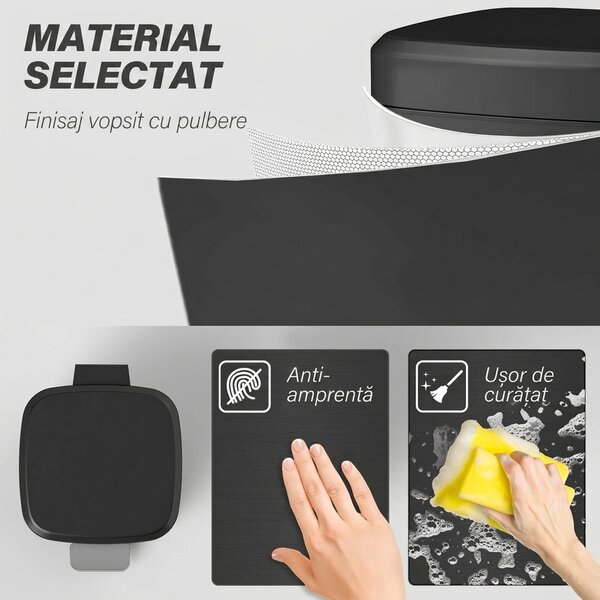 HOMCOM Coș de gunoi dreptunghiular cu pedală 20 L din metal, cu capac, găleată detașabilă, antiamprentă, negru | Aosom Romania