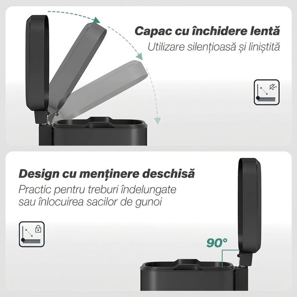HOMCOM Coș de gunoi dreptunghiular cu pedală 20 L din metal, cu capac, găleată detașabilă, antiamprentă, negru | Aosom Romania
