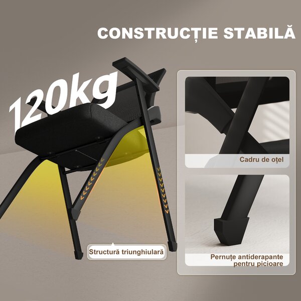 HOMCOM Set de 2 Scaune Pliabile în Material Textil cu Efect de In cu Spătar Curbat și Brațe, Scaune Portabile Salvaspațiu din Oțel, pentru Casă, Birou, Bucătărie, Evenimente, 61x56x84 cm, Negru | Aosom Romania