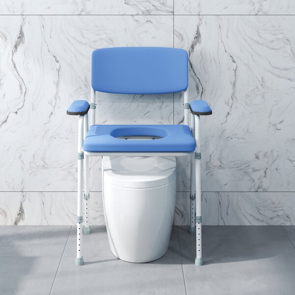 HOMCOM Scaun WC 5 în 1 pentru Vârstnici și Persoane cu Dizabilități, pentru Toaletă și Duș, Reglabil pe Înălțime, cu Recipient Detașabil, Albastru deschis | Aosom Romania