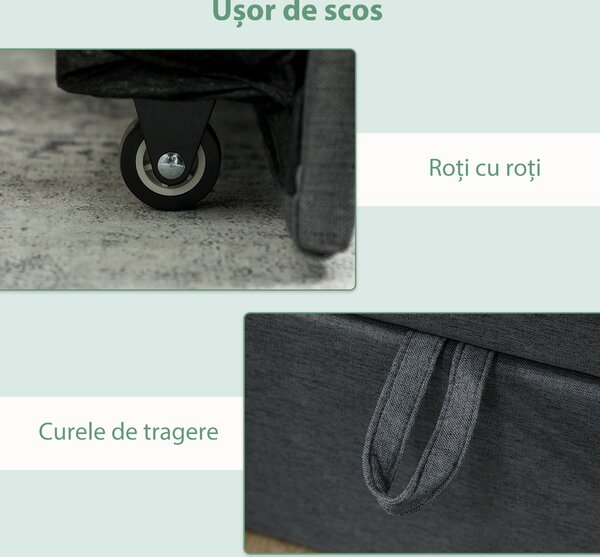 HOMCOM Cadru Pat Simplu 90x190 cm, Canapea cu Al Doilea Pat Extensibil, Tetieră Căptușită, Cotiere, Lamele din Lemn de Plop, pentru Cameră Living Oaspeți, Fără Saltea, Gri Închis | Aosom Romania